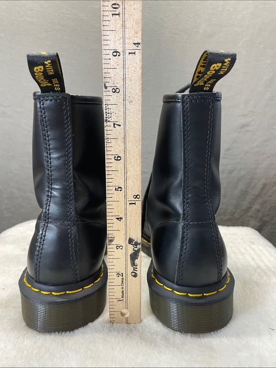 Dr. Martens 11821 Black Leather 8-Eye Lace-Up Boots with Yellow Stitching main image 8